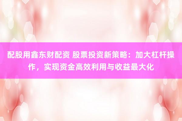 配股用鑫东财配资 股票投资新策略：加大杠杆操作，实现资金高效利用与收益最大化